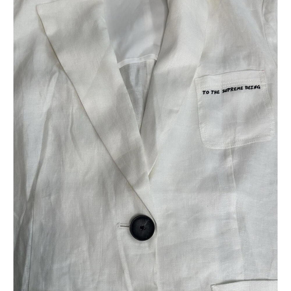 iRoo Flax Linen Two Button Blazer "To The Supreme Being" Embroidered Pocket - Picture 4 of 8